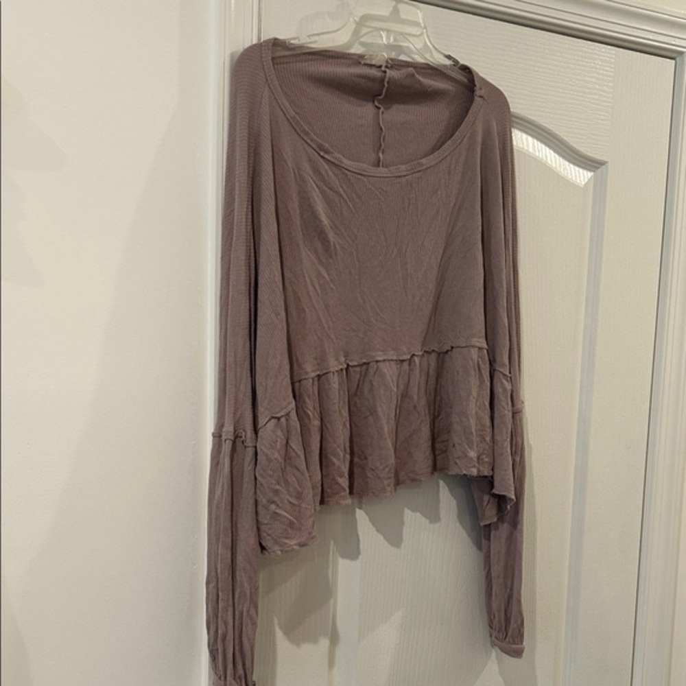 Altar'd State Mauve Long Sleeve Ruffle Top XS